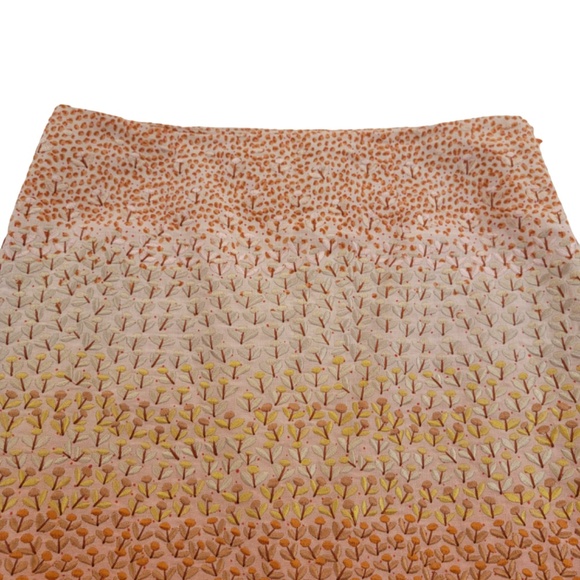 Anthropologie HD in Paris Linen Embroidered Skirt Sz 8 Orange Pink Ombre Floral - Picture 3 of 9